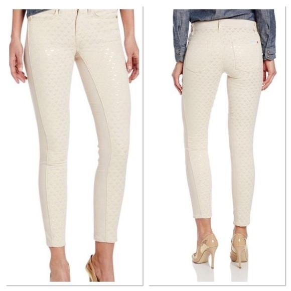 7FAMK The Pieced Double Knit Skinny in Winter White Pyramid Jacquard Jeans. - Picture 1 of 11